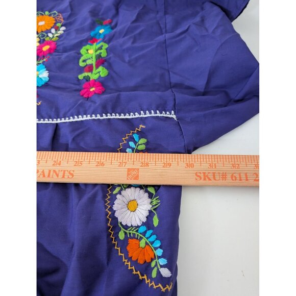 Zapoteco Mexican Embroidered Floral Dress Womens One Size Purple Hand Made - Picture 10 of 10